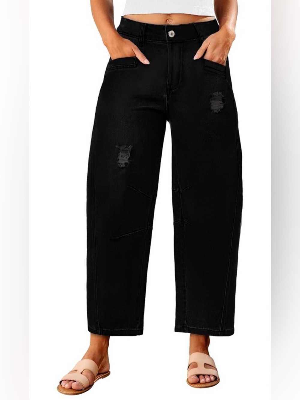 Metietila Womens Barrel Jeans Ripped Mid Rise Wide Leg Baggy Boyfriend Denim